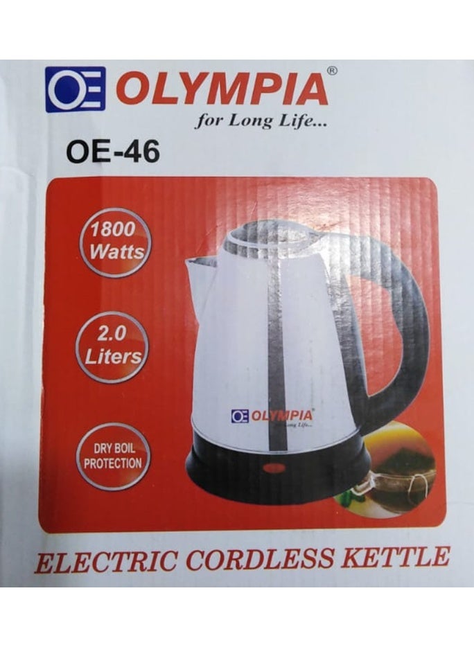 Olympia OE-46 1800 Watts Electric Cordless Water Kettle with 2 Liter Capacity, Quick Heating Technology, Auto Shut Off, Dry Boil Safety Protection, Stylish Design, Perfect for Coffee, Tea, and Instant Meals - Image 3
